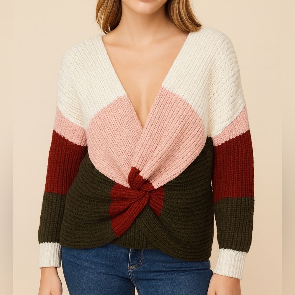New Nasty Gal Color Block Knit Pink, White, Burgundy Green Women’s Sweater Sz OS